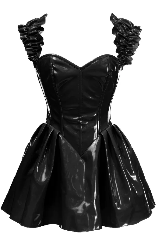 Sexy off - the - shoulder dresses for a flirty lookSexy off - the - shoulder dresses for a flirty lookLuxurious Steel-Boned Glossy Black Vinyl Corset Dress