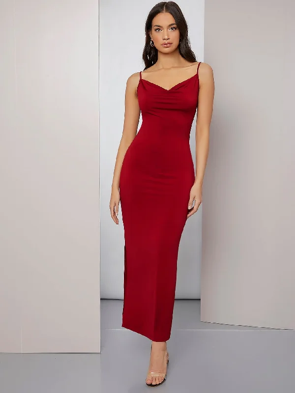 Sexy backless evening dresses with a deep V - cutSexy backless evening dresses with a deep V - cutCowl Neck Ruched Cami Dress Burgundy