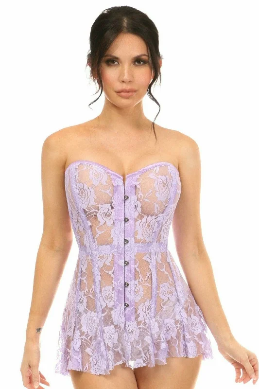 Halter - neck sexy cocktail dresses for a formal eventHalter - neck sexy cocktail dresses for a formal eventSexy Light Purple Sheer Lace Corset Dress