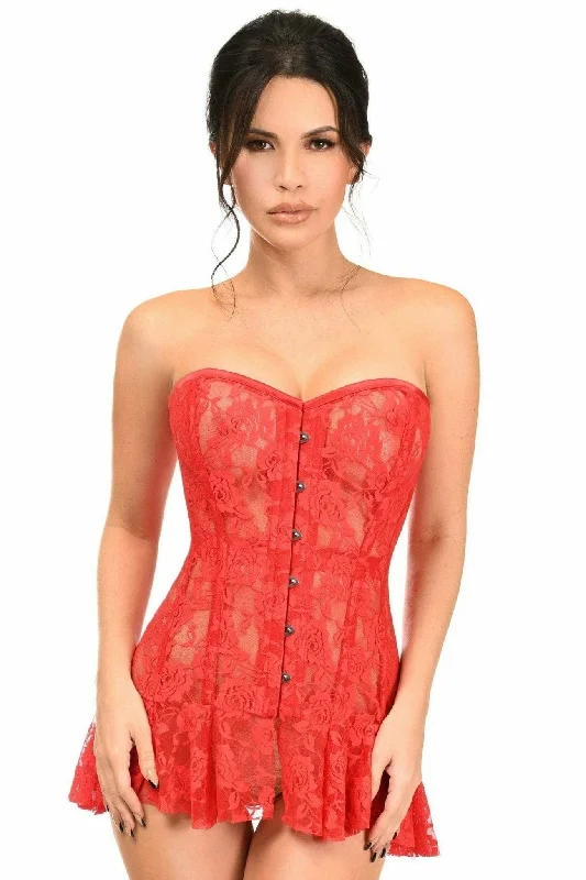 High - necked sexy dresses with a low - back detailHigh - necked sexy dresses with a low - back detailSexy Red Sheer Lace Corset Dress