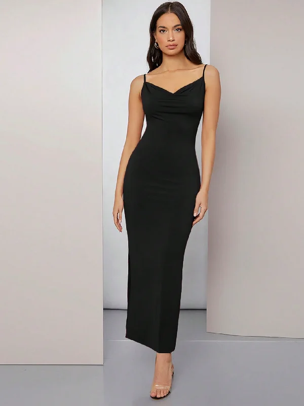 Halter - neck sexy cocktail dresses for a formal eventHalter - neck sexy cocktail dresses for a formal eventCowl Neck Ruched Cami Dress Black