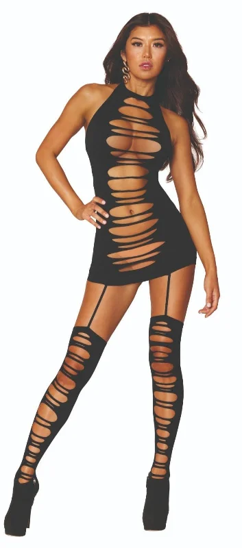 Sexy work - appropriate dresses with a touch of allureSexy work - appropriate dresses with a touch of allureSlashed Opaque Bodystocking Dress