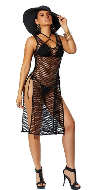 Mermaid - style sexy gowns for a glamorous effectMermaid - style sexy gowns for a glamorous effectSexy Fishnet Swim Cover-up Dress with Side Slits